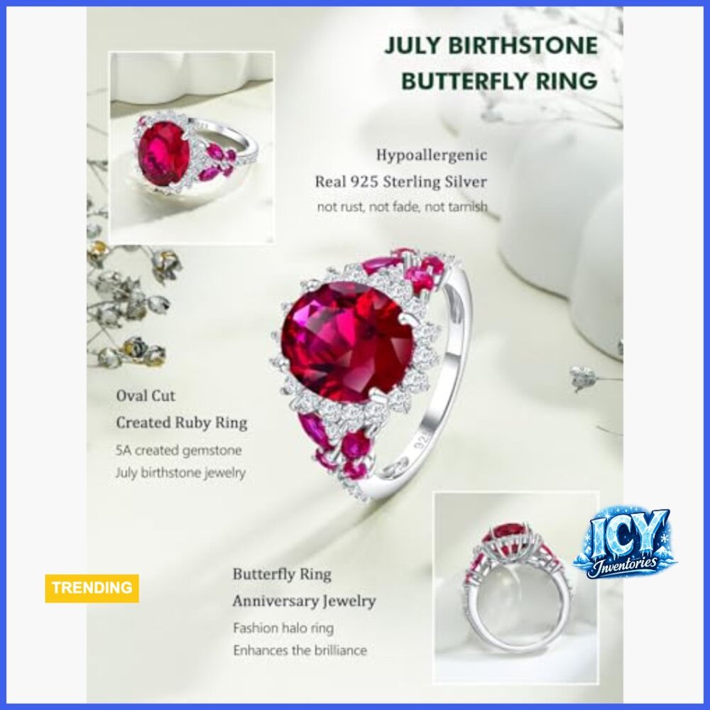 Sterling Silver Halo Ring With Created Ruby And C… - image 5